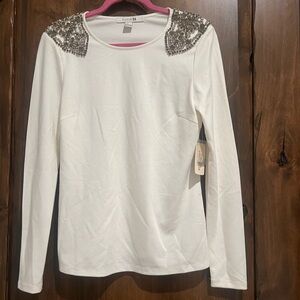 Forever 21 Cream Top with Silver Embellishments